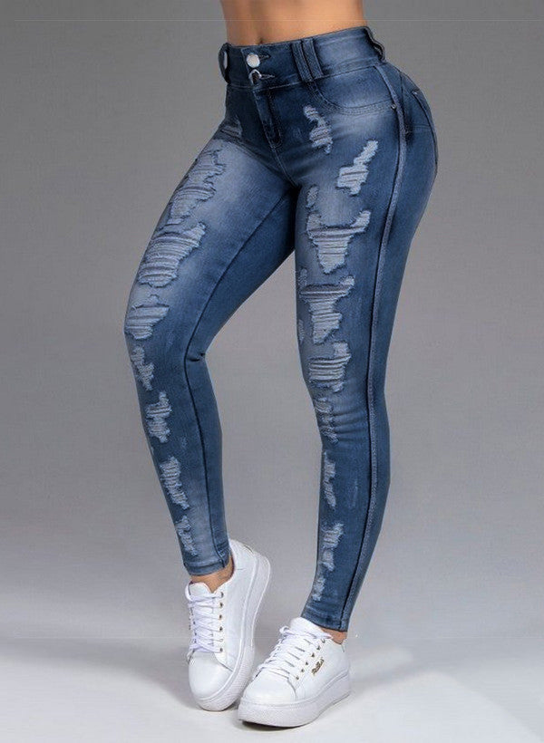 Hot Sale Ladies Jeans Ripped Holes Show Thin Stretch Jeans Trousers Women Trousers - Plush Fashions Shop 