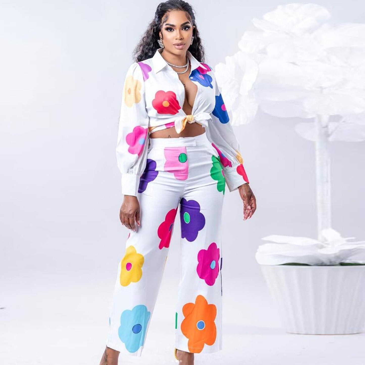Women's Fashion Color Printed Two-piece Pant Set - Plush Fashions Shop 