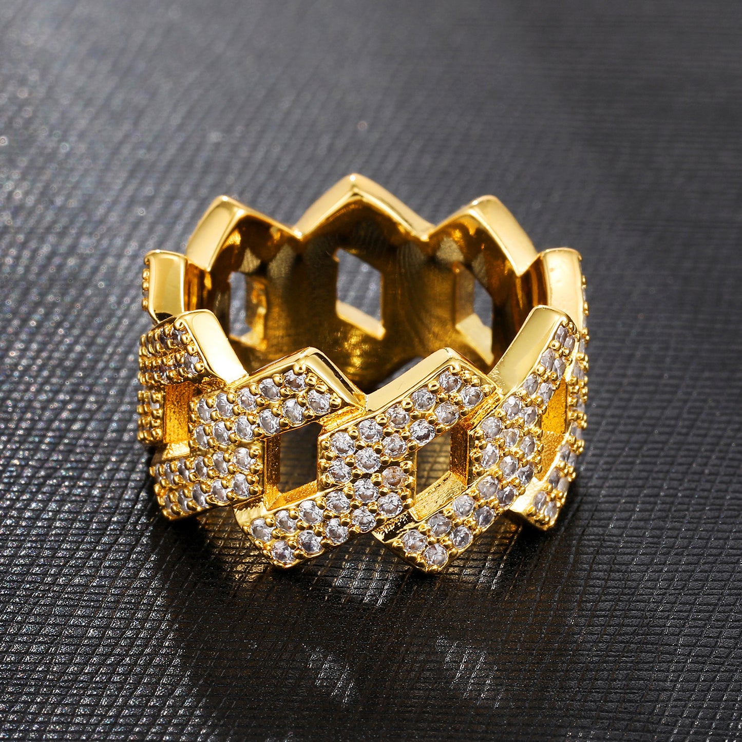 14K Gold Iced Out Prong Ring - Plush Fashions Shop 