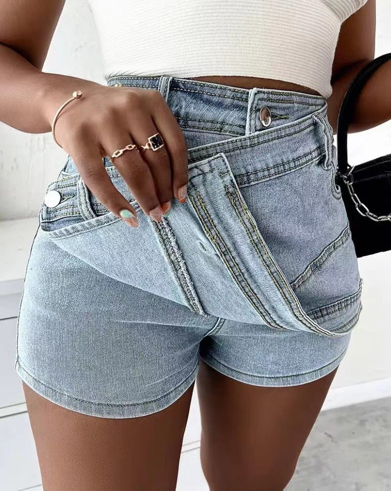 Overlap Waist Wrap Solid Asymmetrical Hem A-Line Skinny Mini Skorts Skirt For Women - Plush Fashions Shop 