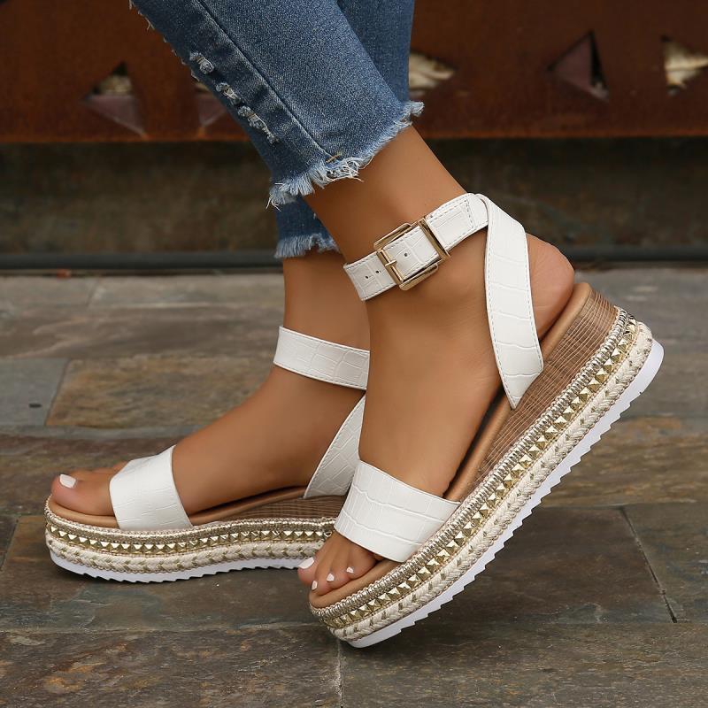 Summer Sandals Buckle Strap Hemp Wedges Platform Peep Toe Shoes Women - Plush Fashions Shop 