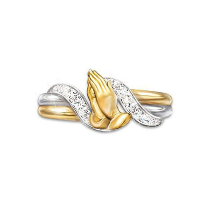 14K Gold Plated Prayer Hands Zircon Ring - Plush Fashions Shop 