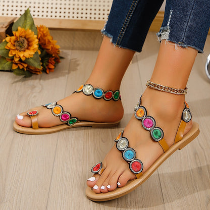 Fashion Peacock Embroidery Pattern Flat Summer Vacation  Beach Shoes For Women - Plush Fashions Shop 