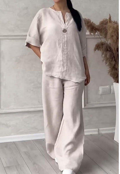 Fashion Solid Color Cotton And Linen Casual Suit Women - Plush Fashions Shop 