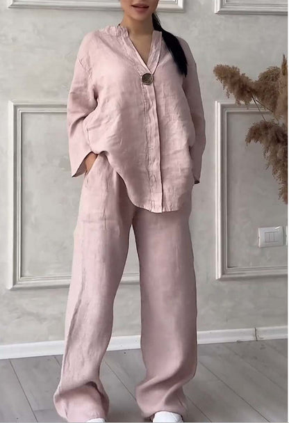 Fashion Solid Color Cotton And Linen Casual Suit Women - Plush Fashions Shop 