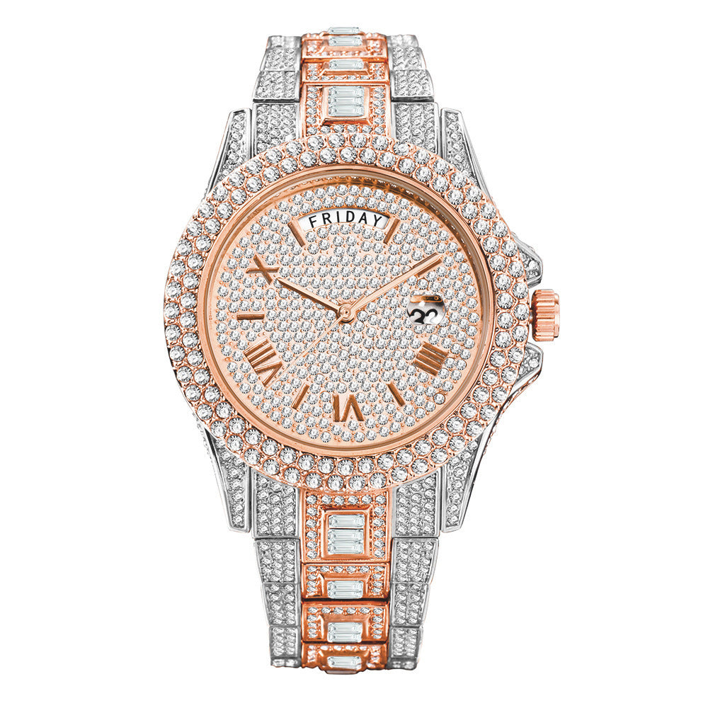 Outside The Watch Fashionable High-end Double Calendar Business Full Diamond Quartz - Plush Fashions Shop 